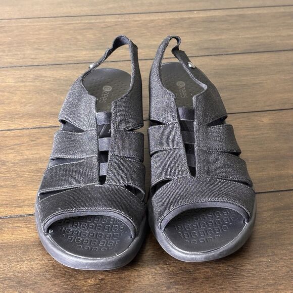 Bzees Finale Sandals Woman's Size 11 M Elastic Strappy Black Wedge Shimmer Shoes - Picture 3 of 12
